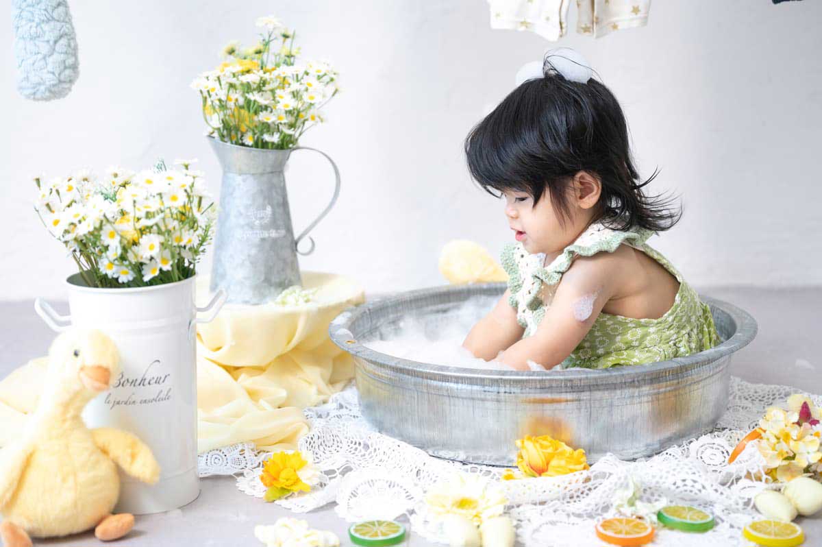 川口市のフォトスタジオ mamatoco*photo studioのバブルバス撮影セット