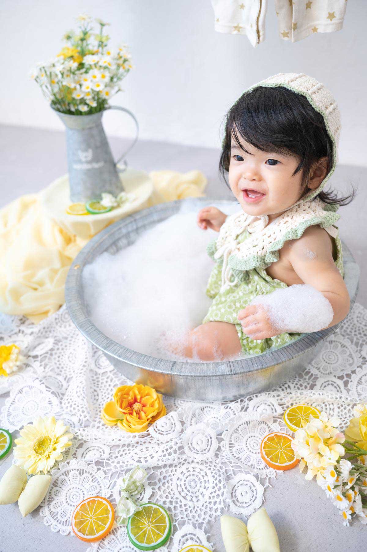 川口市のフォトスタジオ mamatoco*photo studioのバブルバス撮影セット